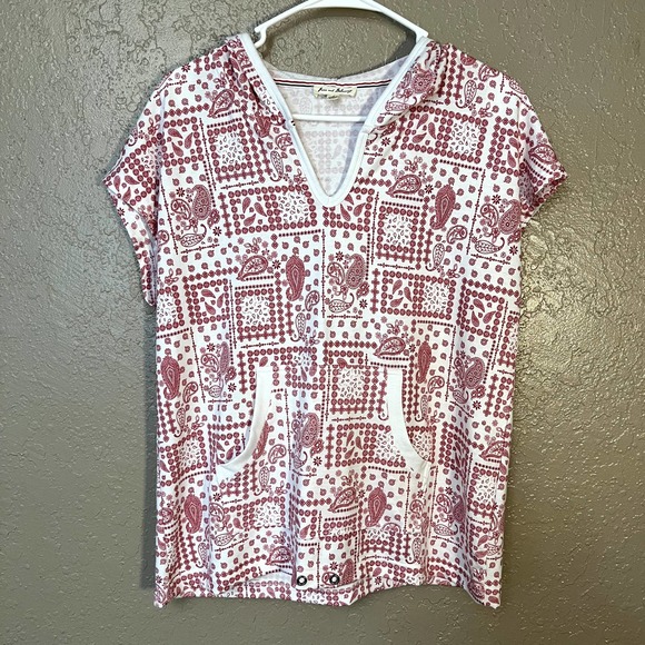 Jane and Delancey hooded sweatshirt short sleeve top red white medium - Picture 1 of 6